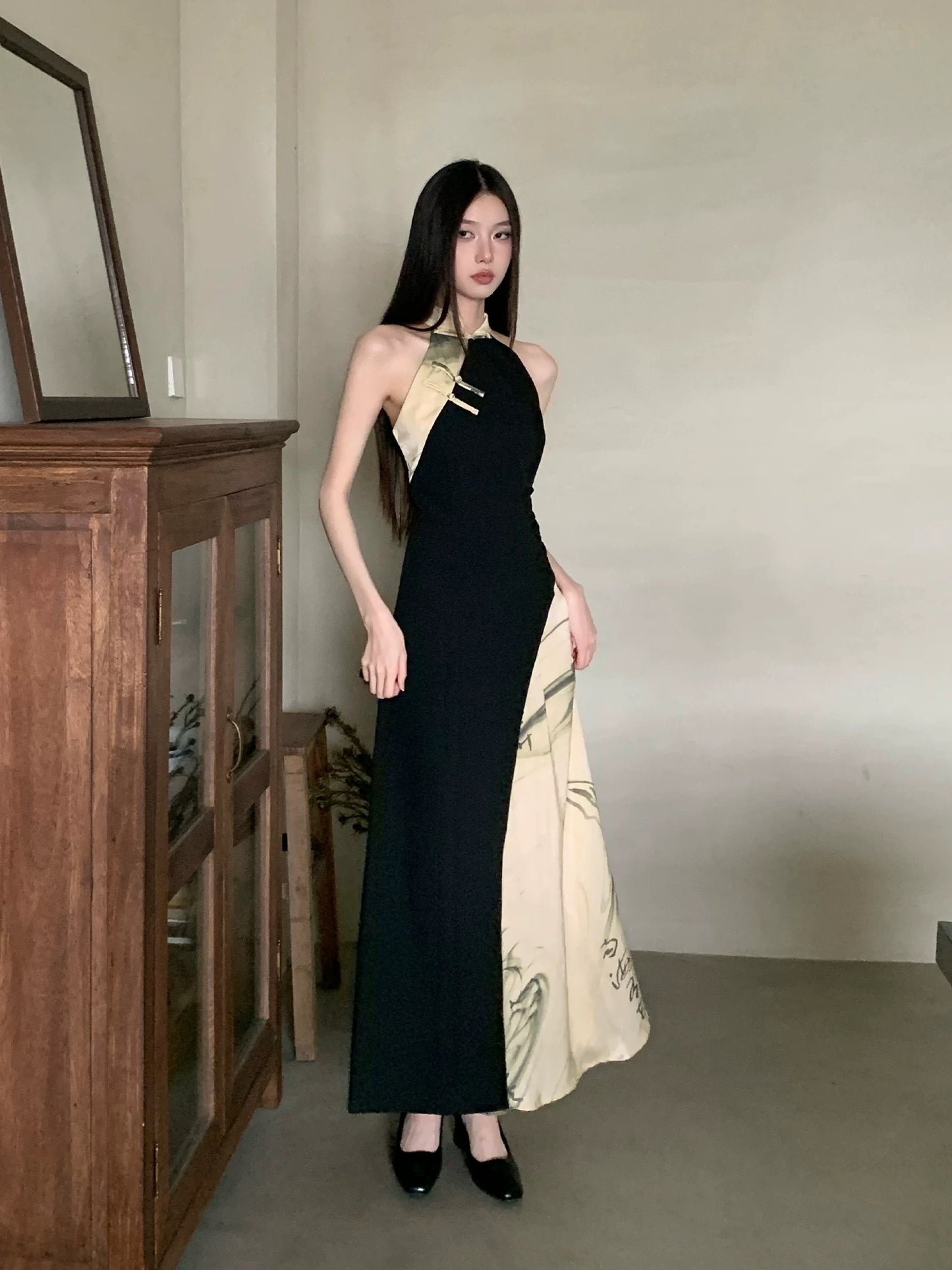 热巴美学 新中式国风书法旗袍连衣裙 Dilraba Aesthetics New Chinese Style Calligraphy Qipao Dress