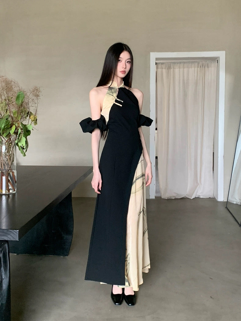 热巴美学 新中式国风书法旗袍连衣裙 Dilraba Aesthetics New Chinese Style Calligraphy Qipao Dress