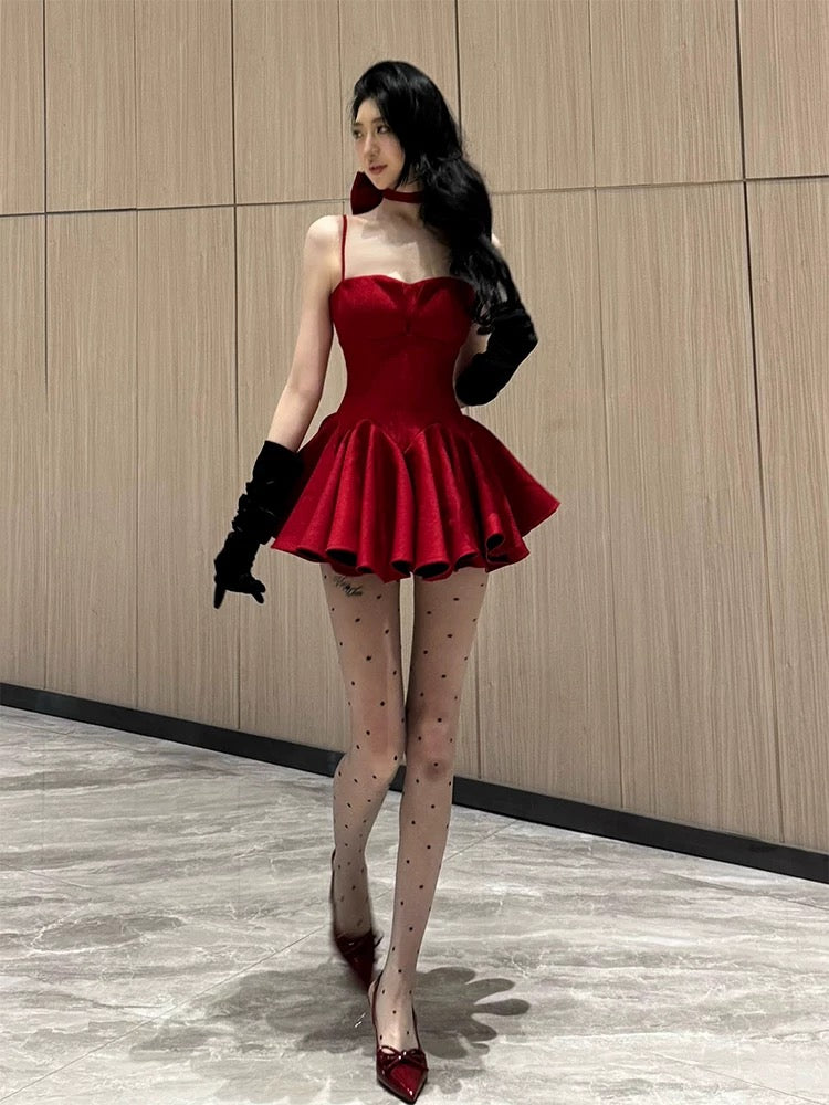 【限量5件】呛口小辣椒 甜辣风吊带红色连衣裙 Sweet-and-Spicy Style Red Spaghetti-Strap Dress