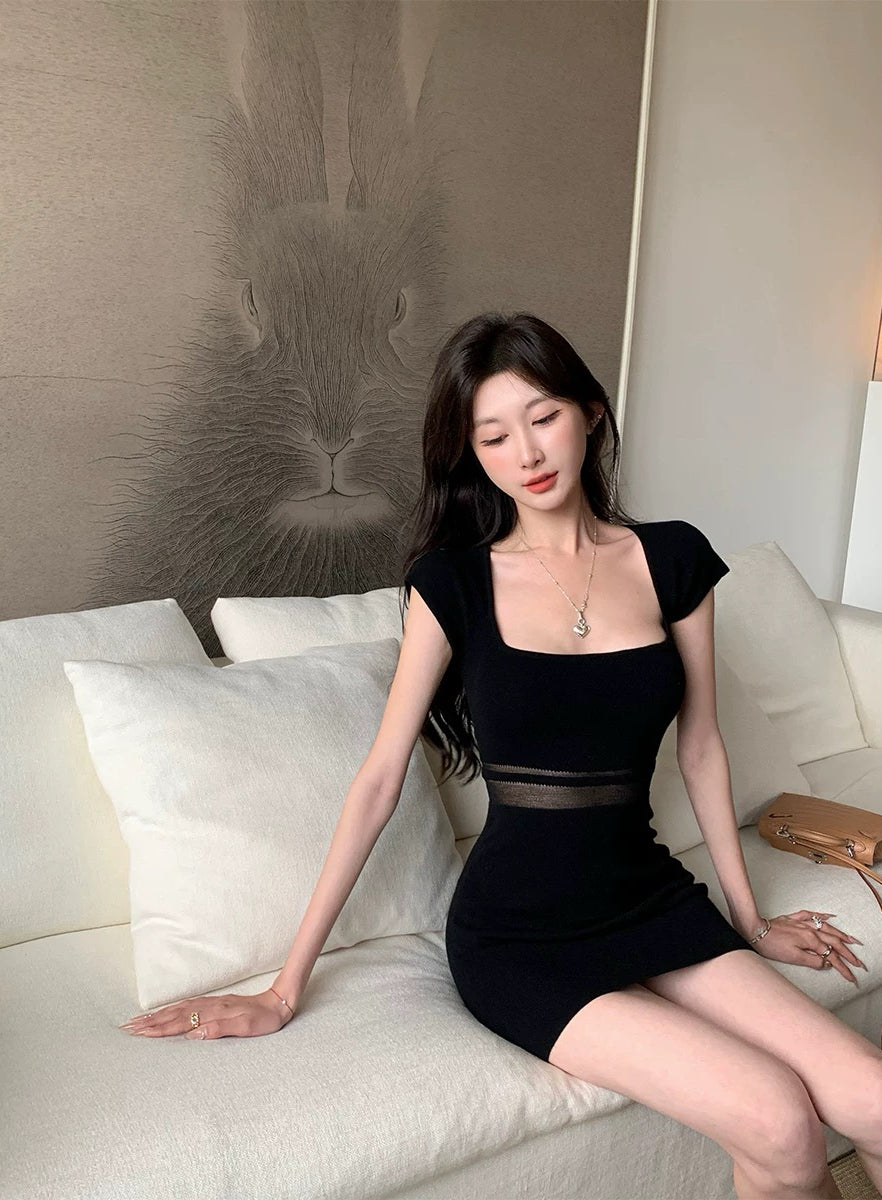 橘色大方 针织微透包臀连衣裙 Elegant Orange Sheer Knit Bodycon Dress