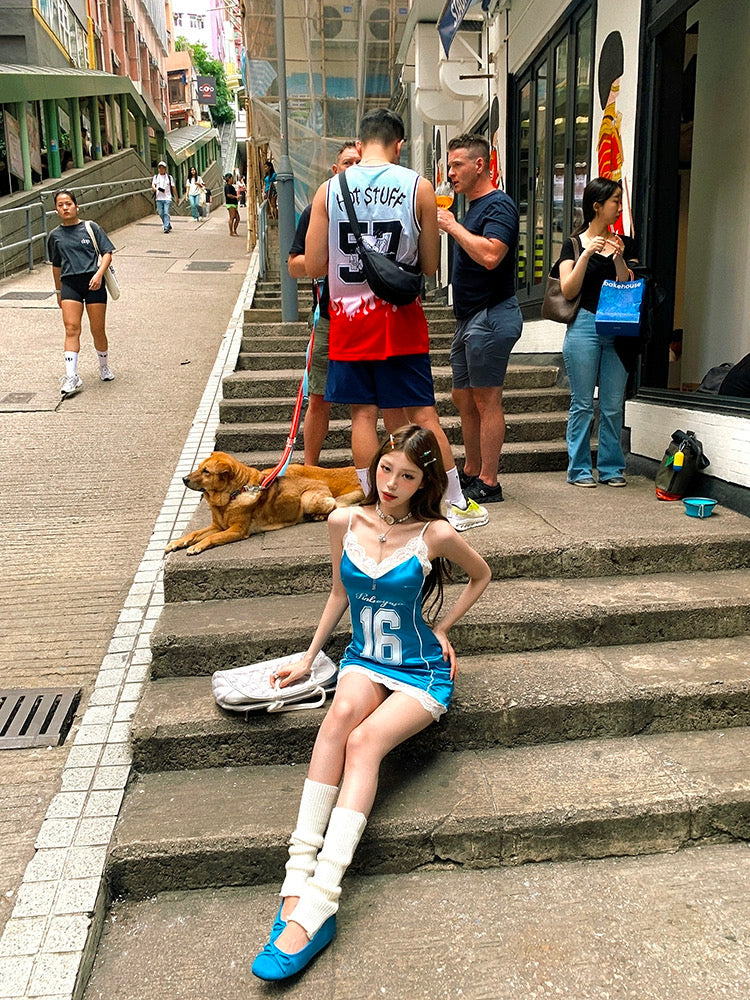 辣酷一夏 露背绑带拼接球衣连衣裙 Hot & Cool Summer: Lace-Up Patchwork Jersey Dress
