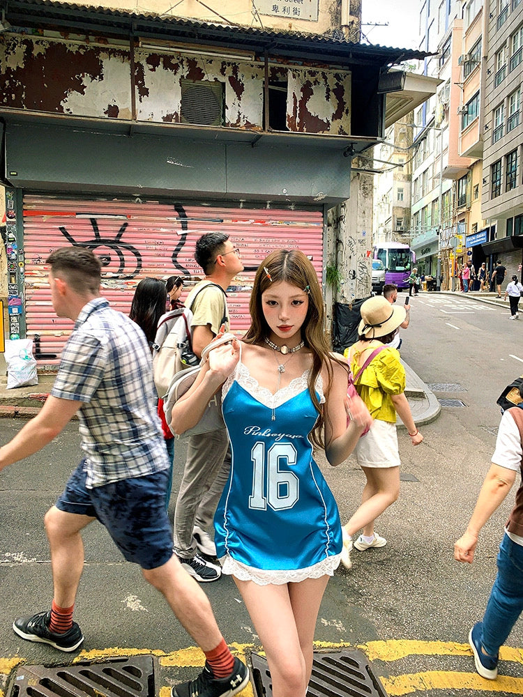 辣酷一夏 露背绑带拼接球衣连衣裙 Hot & Cool Summer: Lace-Up Patchwork Jersey Dress