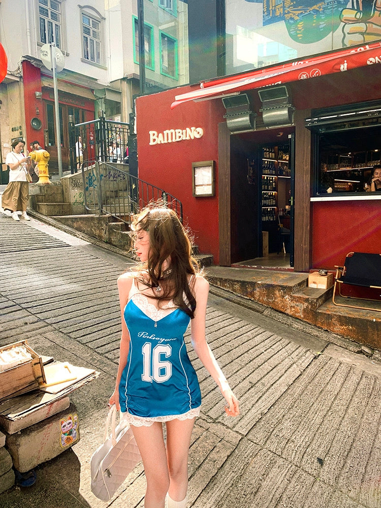 辣酷一夏 露背绑带拼接球衣连衣裙 Hot & Cool Summer: Lace-Up Patchwork Jersey Dress