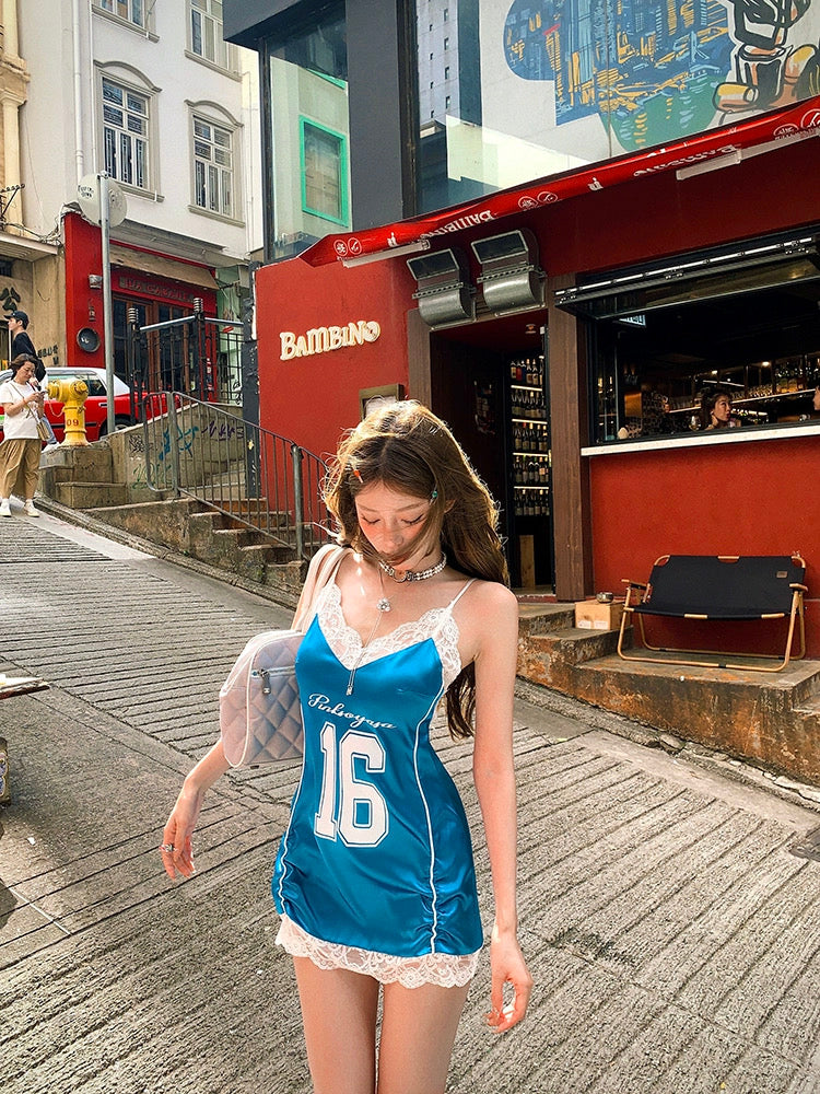 辣酷一夏 露背绑带拼接球衣连衣裙 Hot & Cool Summer: Lace-Up Patchwork Jersey Dress