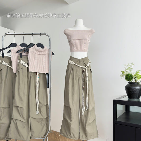 小腰精 美式松弛感上衣工装低腰阔腿裤套装