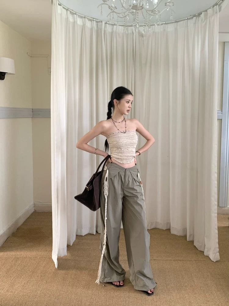 小腰精 美式松弛感上衣工装低腰阔腿裤套装