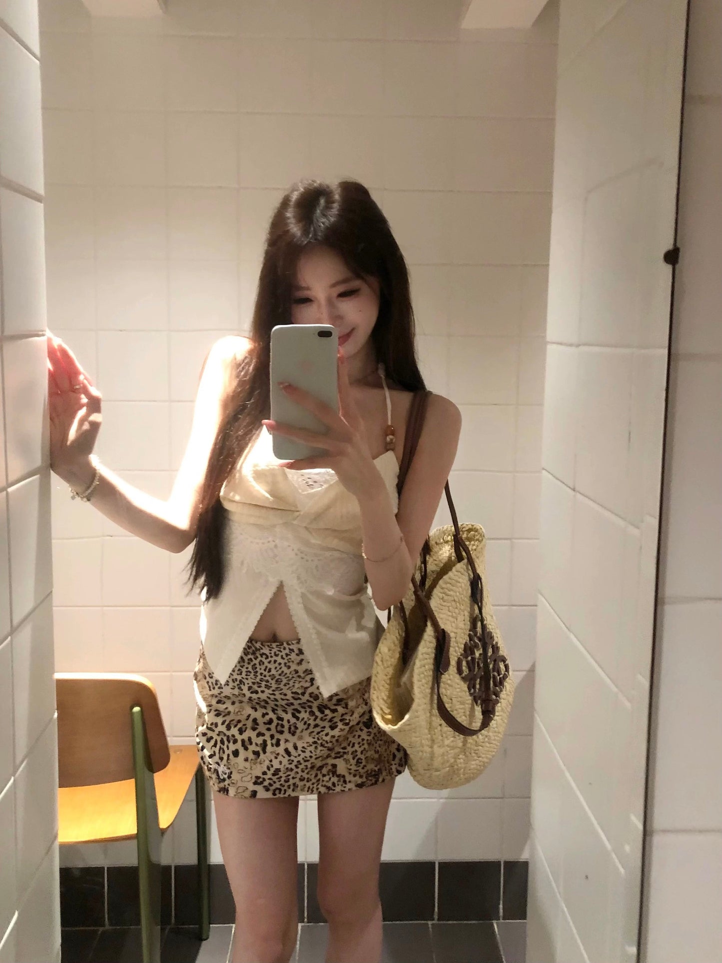 摩登猎人 串珠吊带上衣豹纹短裙套装 Modern Huntress – Beaded Strap Top & Leopard Print Mini Skirt Set