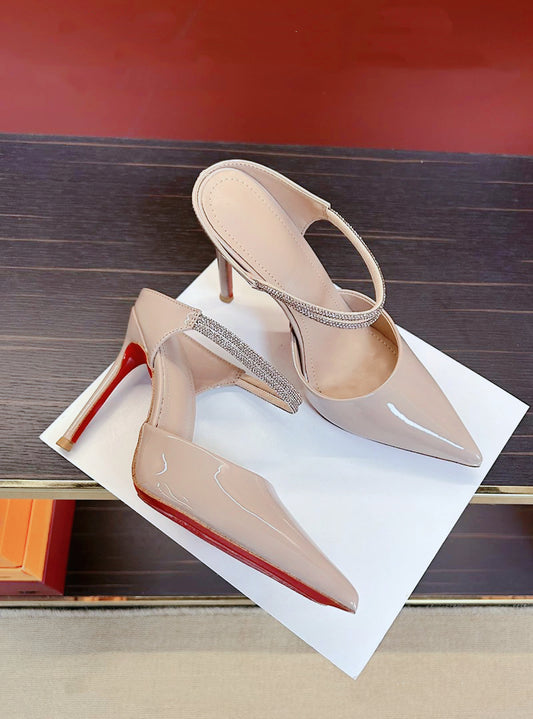 公主殿下 尖头水钻粉色两穿高跟鞋 Princess-Style Pointed Toe Rhinestone Pink Two-Way Heels