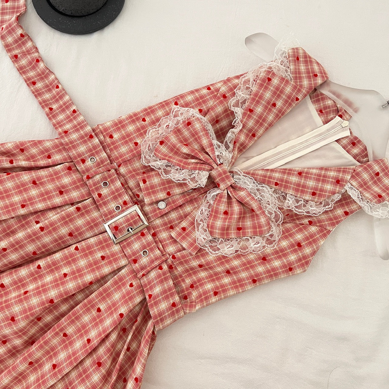 杨梅冰沙 甜美格纹百褶无袖连衣裙 Bayberry Slush Sweet Plaid Pleated Sleeveless Dress