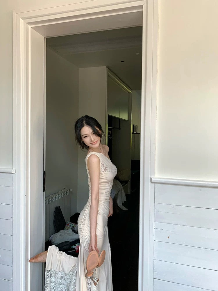 法式香氛 斜肩蕾丝连衣裙French-Inspired Fragrance One-Shoulder Lace Dress