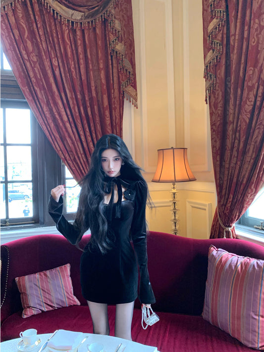 玫瑰名媛 性感名媛短款丝绒连衣裙 Rose Socialite Sexy Velvet Mini Dress