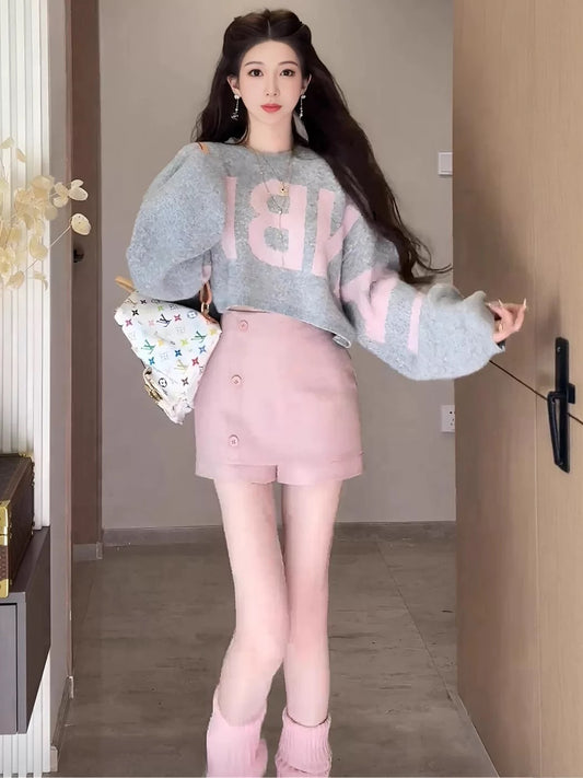 慵懒暖宝 字母宽松韩系上衣 Cozy Lazy-Style Lettered Oversized Korean Top