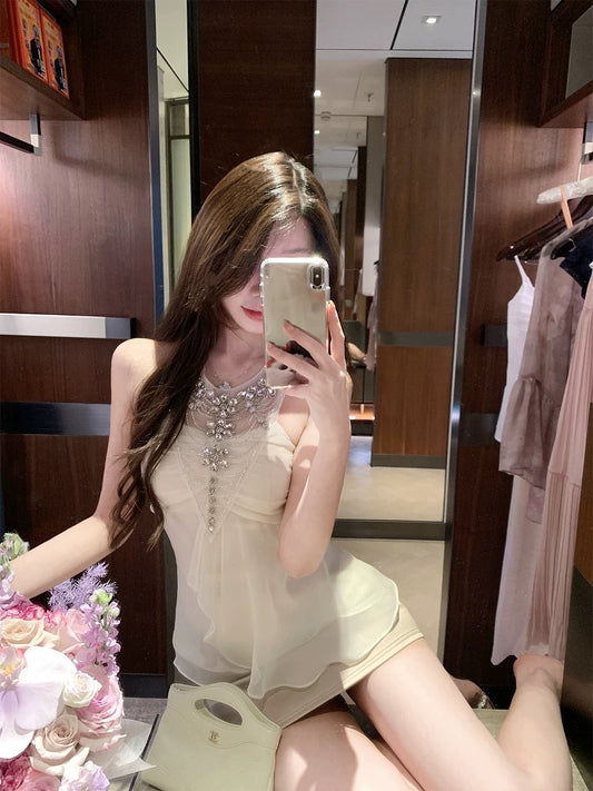娇贵星河 性感收腰挂脖抹胸上衣 Sexy Halter Neck Corset Tube Top