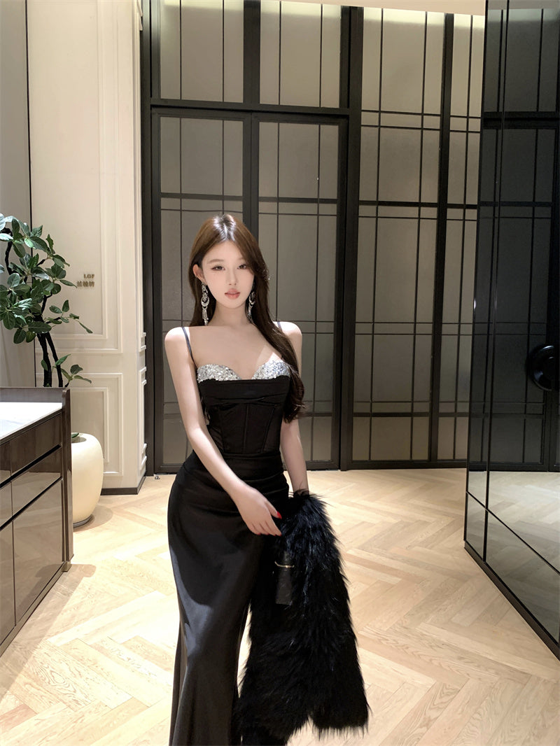 Ode to the Stars — Silver-Glitter Strapless Black Gown