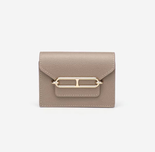 Iconic Duo Premium Lychee Grain Leather Card Holder — Grey