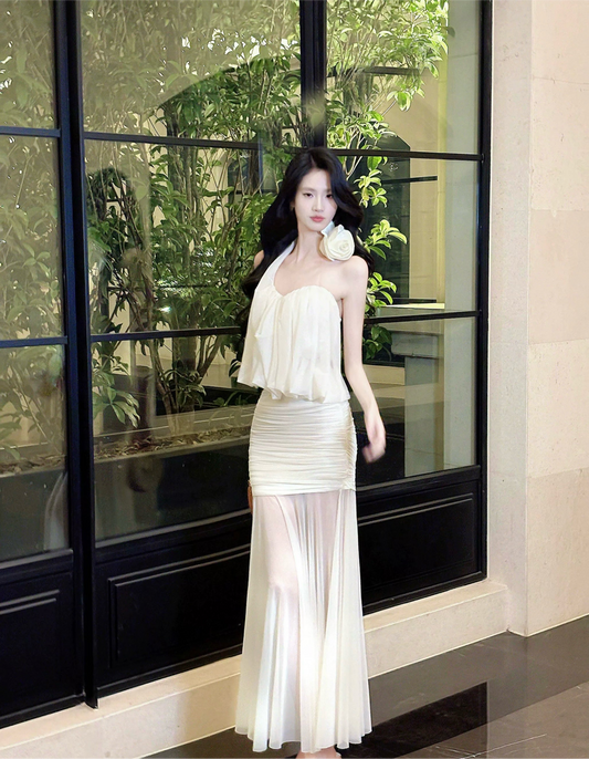美艳迷雾 立体花朵上衣柔纱半裙套装 Enchanting Mist – 3D Floral Top and Soft Tulle Skirt Set