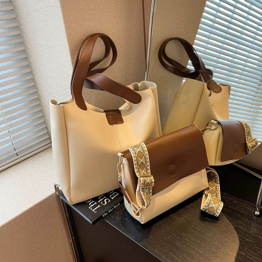 Cream Mousse Trendy Versatile Large-Capacity Tote Set