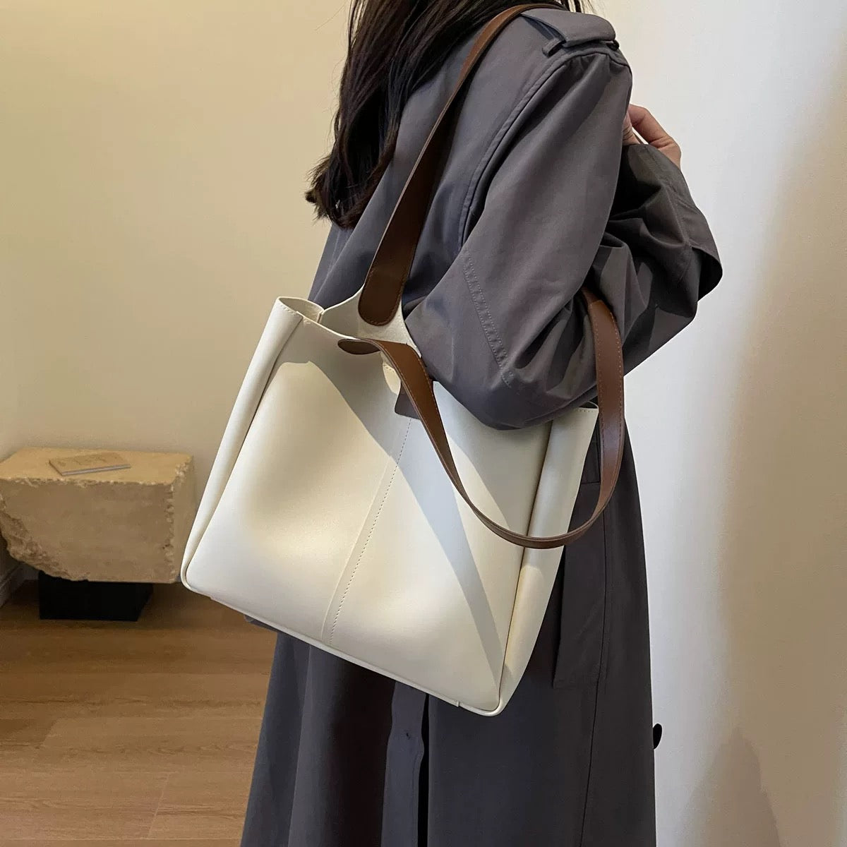 Cream Mousse Trendy Versatile Large-Capacity Tote Set