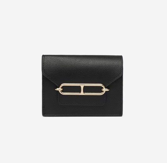 Iconic Duo Premium Lychee Grain Leather Card Holder — Grey