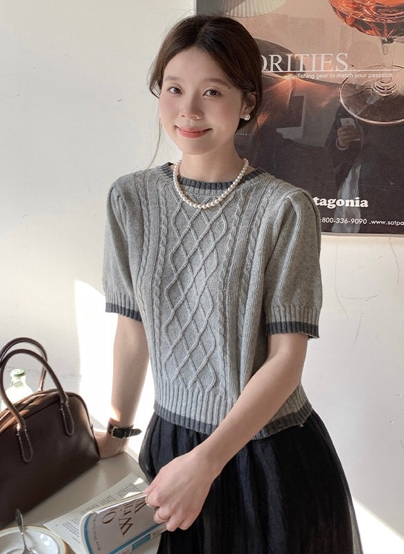 韩版圆领针织上衣(灰色) Korean Style Knitted Top (grey)