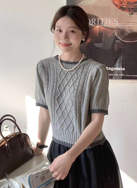 韩版圆领针织上衣(灰色) Korean Style Knitted Top (grey)