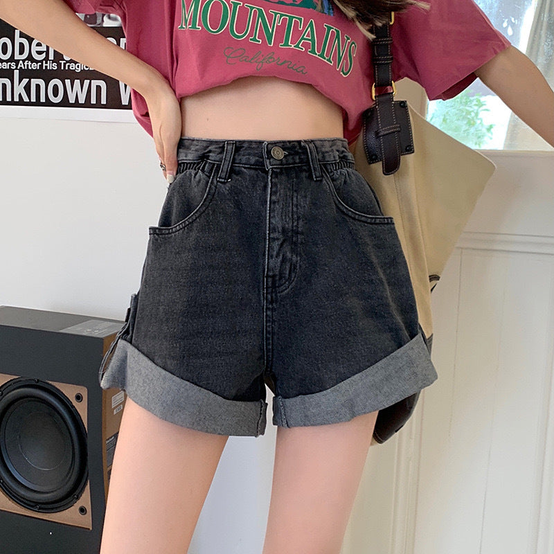 夏季A字牛仔短裤 (黑色) Summer A-Line Denim Shorts (Black)
