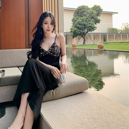 亮片V领长款礼服裙 Sequined V-neck Long Dress