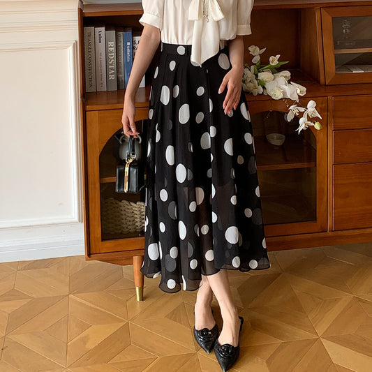 优雅高腰A半身裙- 波点  Elegant High Waist A Skirt - Polka Dot