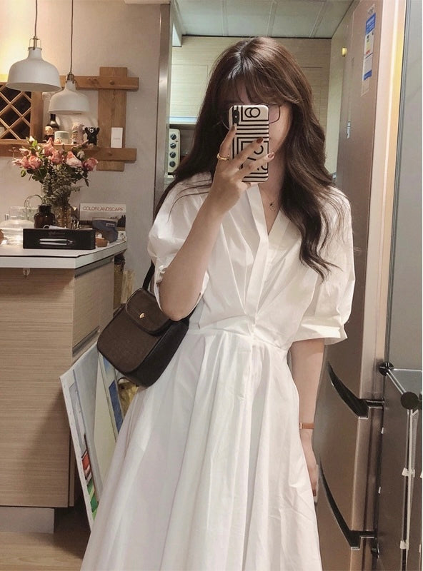 夏季仙女白色衬衫裙 Summer Fairy White Shirt Dress