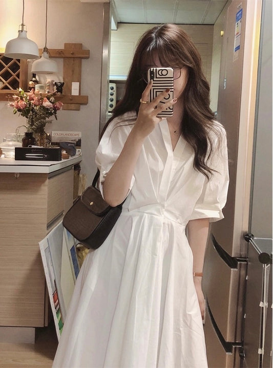 夏季仙女白色衬衫裙 Summer Fairy White Shirt Dress