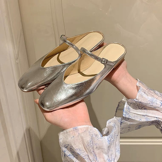 小众方头银色皮鞋 Square Toe Silver Leather Shoes