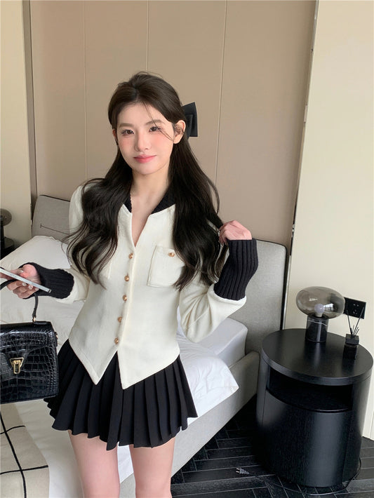千金风设计感外套 / 百褶裙 (套装)  College style Two-Piece Suit