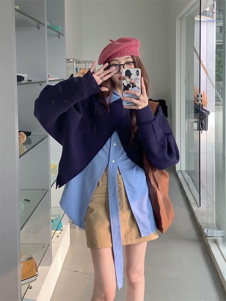 韩系Ins不规则卫衣+衬衫 Korean Ins Irregular Sweater + Shirt