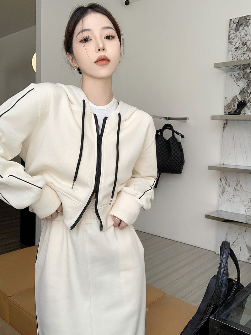 休闲运动风连帽外套/开叉半身裙 Casual Sporty Hooded Jacket/Slit Skirt