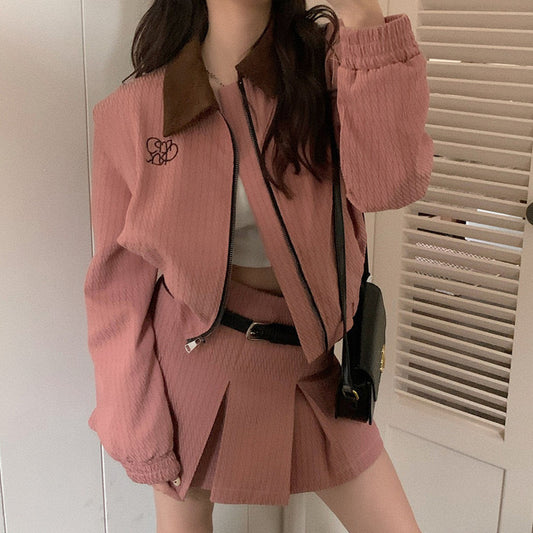 复古拼接棒球外套/半身裙 Retro Splicing Baseball Jacket/Skirt