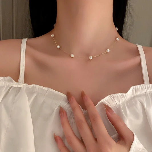 韩国简约珍珠锁骨项链 Korean Simple Pearl Clavicle Necklace