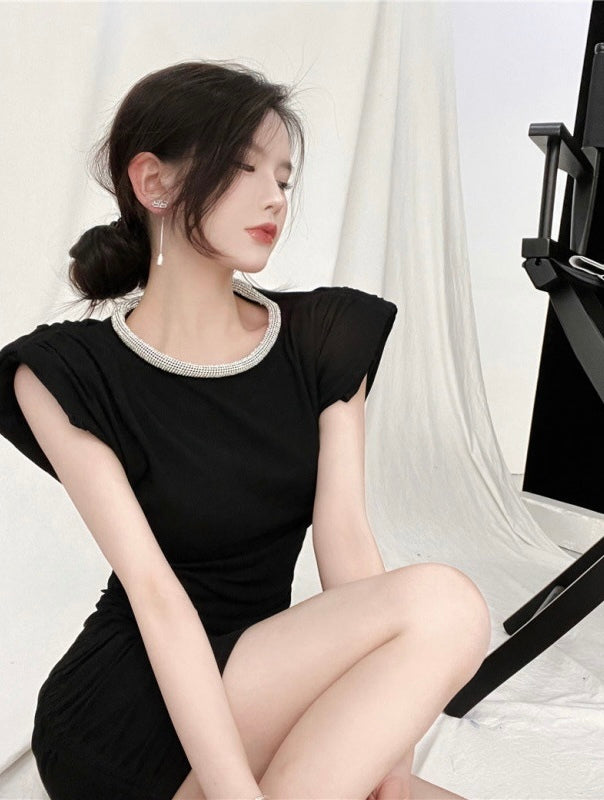 圆领钻无袖包臀连衣裙 Round Neck Rhinestone Sleeveless Bodycon Dress