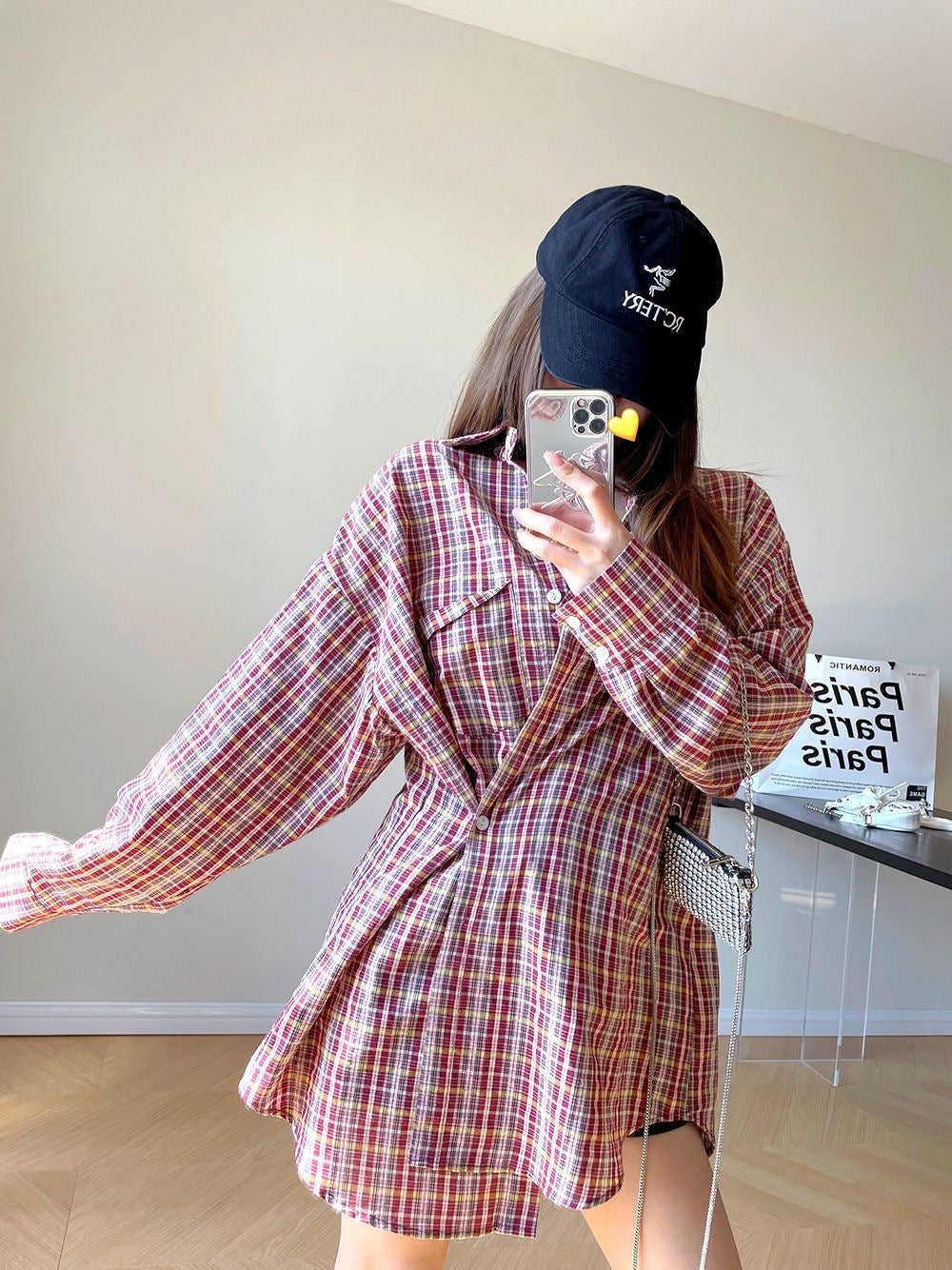休闲格子宽松衬衫 Casual Plaid Loose Blouse