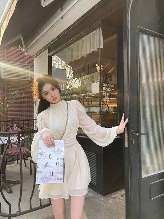 云裳仙子 - 法式立领长袖雪纺衫/半身裙 Cloud Fairy - French Collar Long Sleeve Chiffon Blouse/Skirt