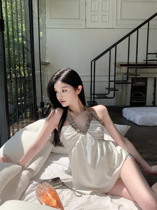 典雅女神 - 性感V领挂脖显瘦上衣 Elegant Goddess - Sexy V-neck Halter Top