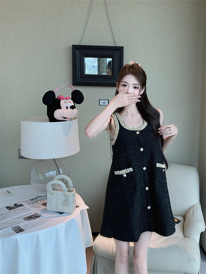 黑金华丽 - 千金气质编制无袖连衣裙 Black Gold Glamour - Elegance Exquisite Braided Sleeveless Dress