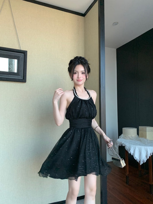 迷人繁星 - 夏季收腰挂脖系带连衣裙 Magnetic Stars - Summer Waist-Cinching Halter Neck Tie Dress