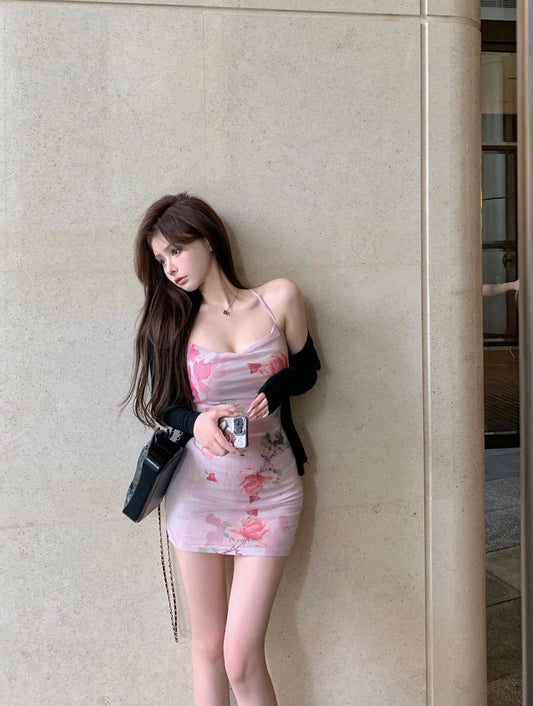 优雅花海 - 法式复古碎花开叉吊带连衣裙 Elegant Floral Sea - French Vintage Split Floral Print Slip Dress
