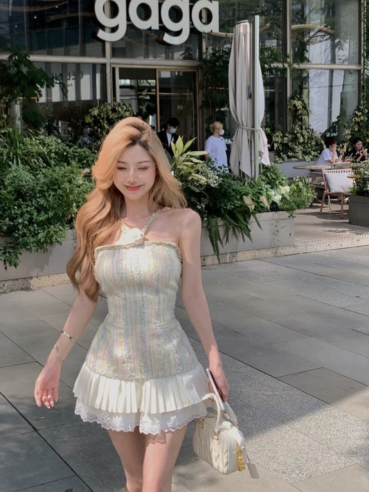 馥郁玫瑰花 - 小香玫瑰花挂脖抹胸上衣/半裙 Lush Rose Blossom - Petite Chanel Rose Print Halter Top/Skirt
