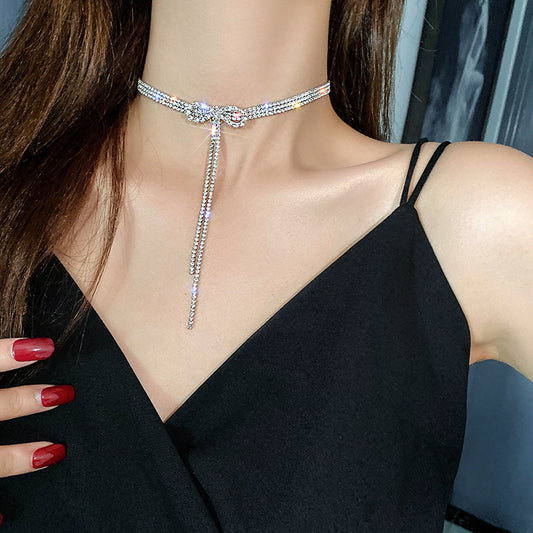蝴蝶结流苏气质锁骨项链 Bow Knot Tassel Elegant Clavicle Necklace