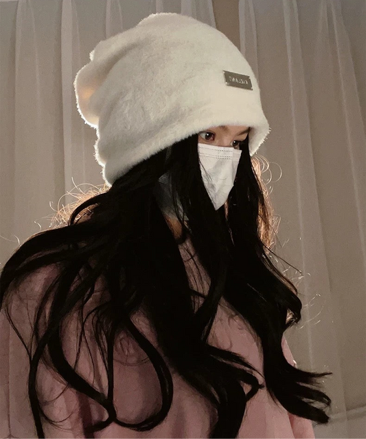 绒毛兔兔 韩版保暖仿兔堆堆帽 Fluffy Bunny Korean-Style Warm Faux Rabbit Slouchy Hat