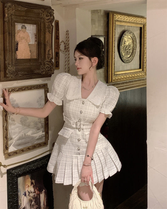 雪白流光 - 小香风娃娃领短袖连衣裙 Little Chanel Style Peter Pan Collar Short Sleeve Dress