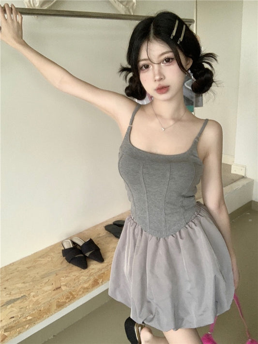 雪影优雅 - 夏季仿鱼骨线无袖上衣/半裙 Summer Sleeveless Corset Top with Mermaid Line /Midi Skirt