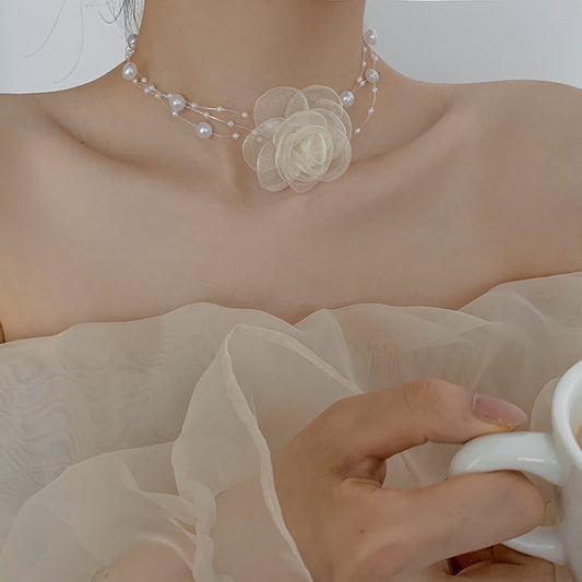 玫瑰热恋 - 珍珠项链Choker轻奢小众款 Rose Love - Pearl Necklace Choker Light Luxury Niche
