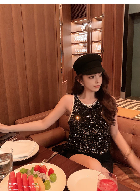 夜幕流光 - 小香重工珠片纱无袖上衣 Little Chanel Heavy Work Sequin Sheer Sleeveless Top